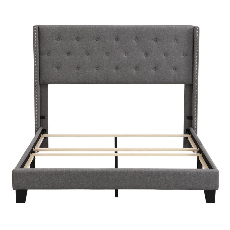 Nestfair Queen Upholstered Platform Bed with Classic Headboard - Grey