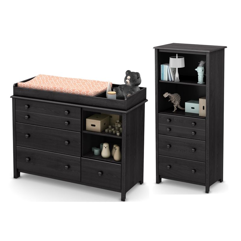 South Shore Little Smileys Changing Table and Dresser w/ Shelving Unit - Oak