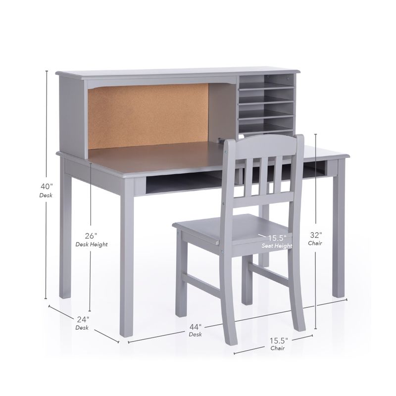 Guidecraft Media Desk Kid's Desk and Hutch with Chair - Grey