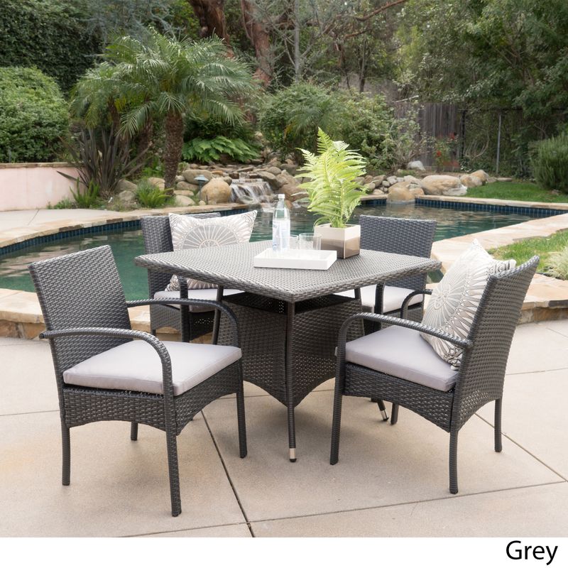 Patterson Outdoor 5-piece Wicker Dining Set with Cushions by Christopher Knight Home - Grey