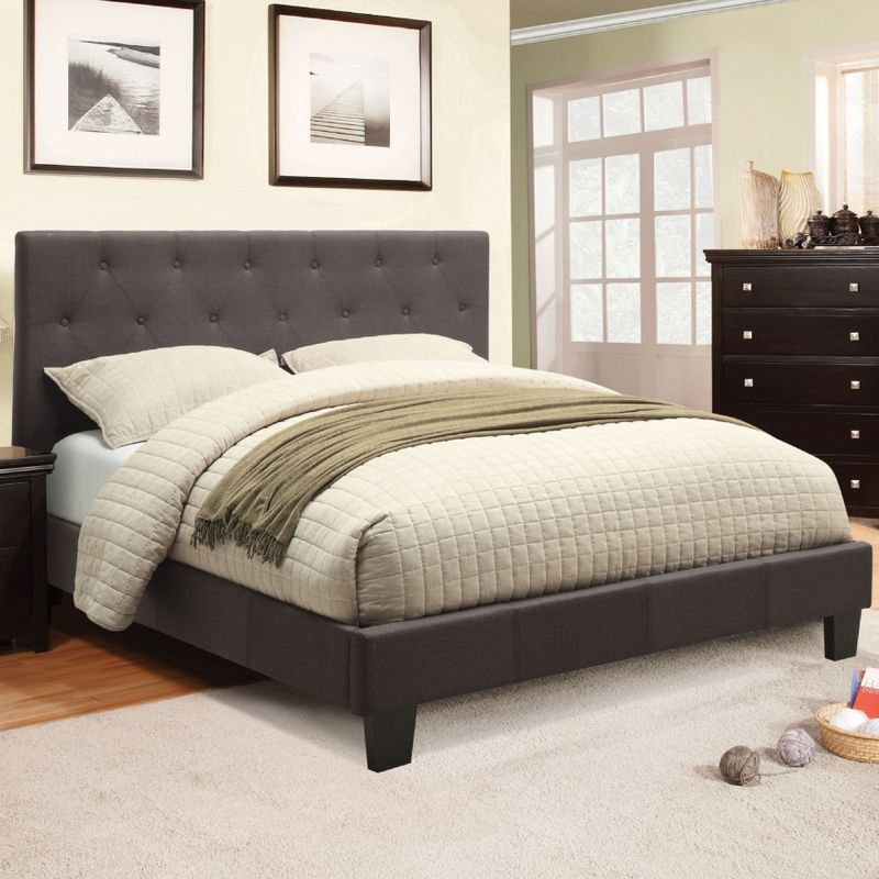 Perdella Contemporary Grey Fabric Low Profile 2-Piece Tufted Platform Bedroom Set by Furniture of America - Twin