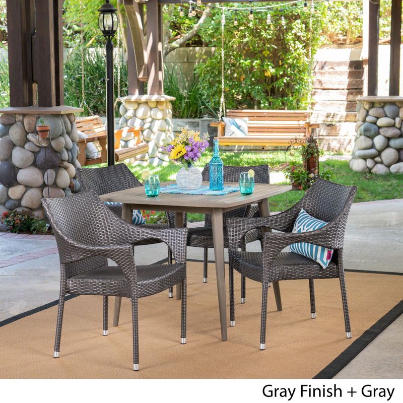 San Blas Outdoor 5 Piece Wood and Wicker Dining Set by Christopher Knight Home - Grey