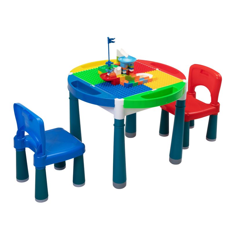 Kids Multi-Activity Table & 2 Chairs Set Building Blocks Toy Compatible Storage Table - Multi