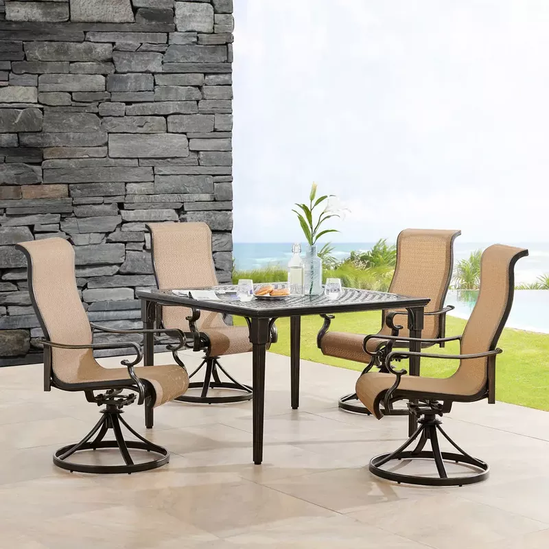 Brigantine 5pc: 4 Sling Swivel Chairs and 42" Square Cast Table