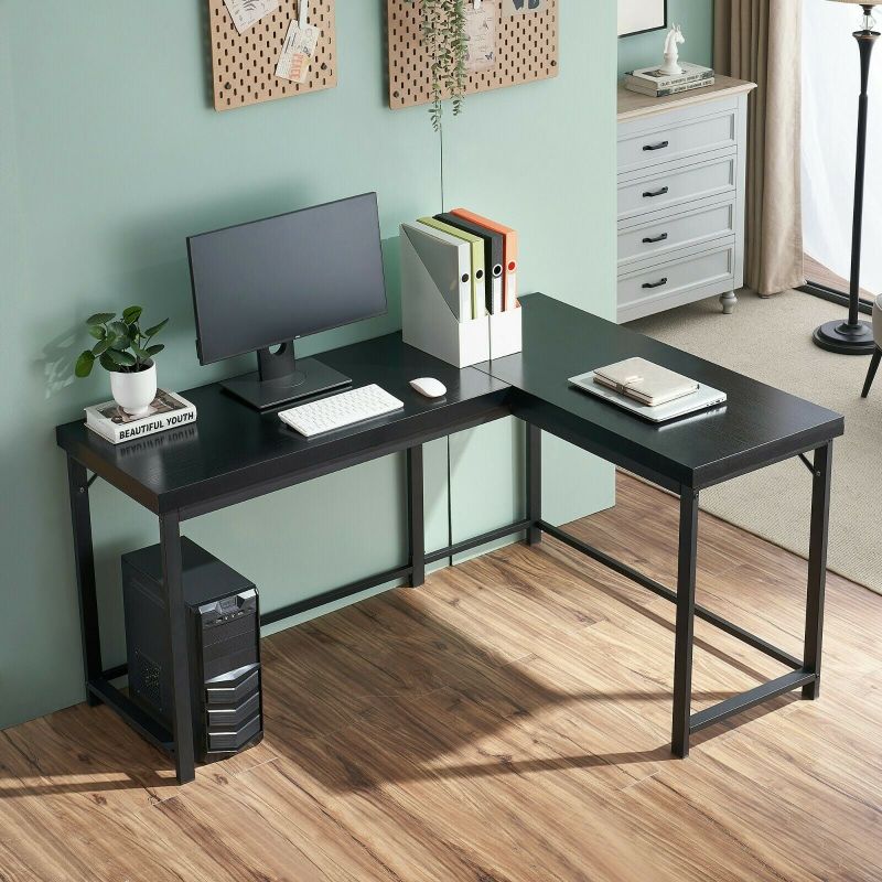 Mcombo Home Office Desks Modern Gaming Desk Corner Desk Industrial L-shaped Desk - Black