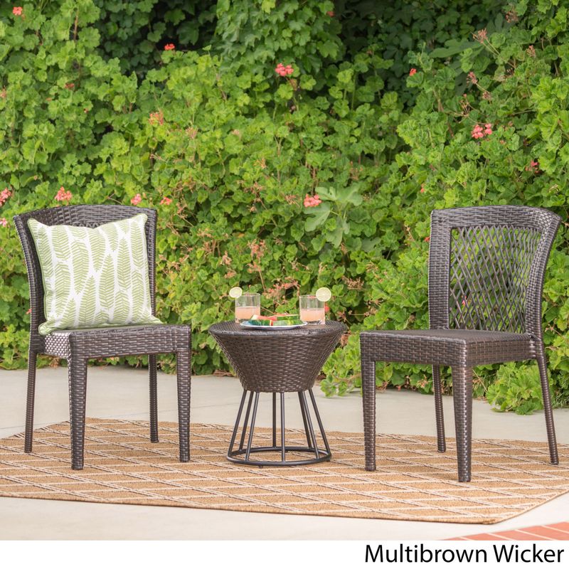 Remy Outdoor 3-Piece Wicker Stacking Chair Chat Set by Christopher Knight Home - Multi-brown