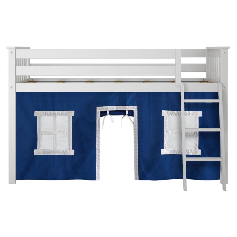 Max & Lily Twin Low Loft with Curtains - Grey with Blue & White Curtain