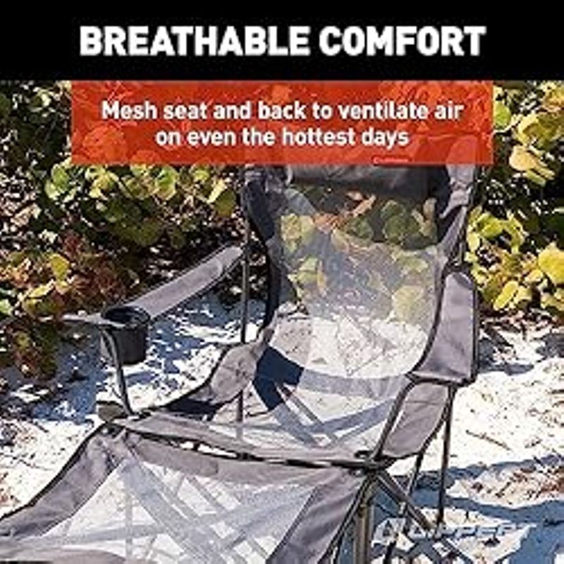 Lippert Sun Soaker Two-Position Vented Reclining Camping Chair with Footrest, 600D Polyester Fabric, Mesh Back/Seat, Padded Headrest,...