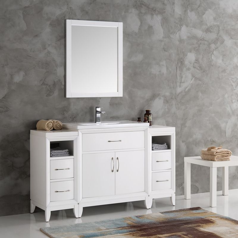 Fresca Cambridge 54-inch White Bathroom Vanity with Mirror - Cambridge 54" White Bathroom Vanity