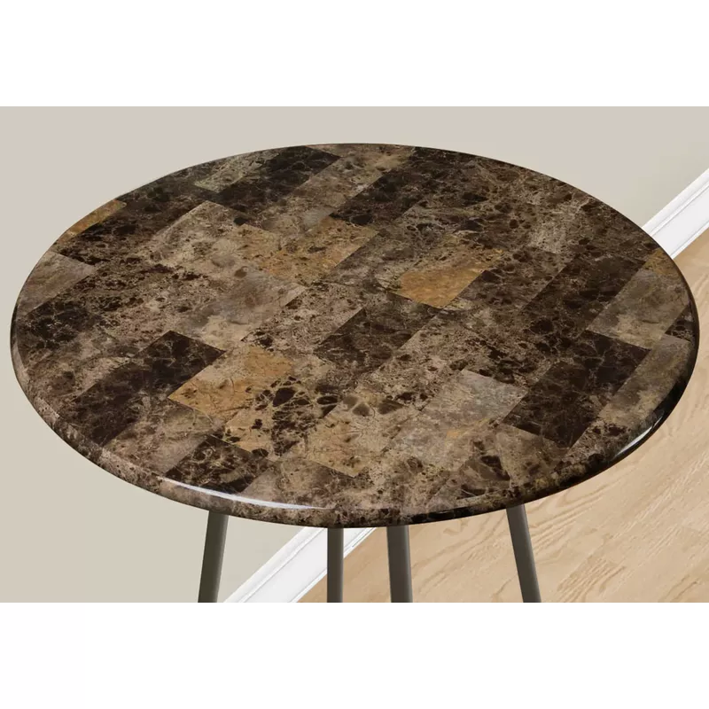 Home Bar/ Bar Table/ Bar Height/ Pub/ 30" Round/ Small/ Kitchen/ Metal/ Laminate/ Brown Marble Look/ Contemporary/ Modern