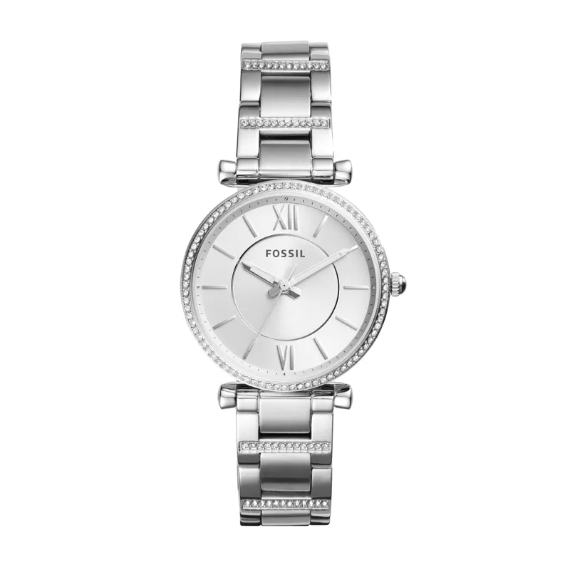 Fossil - Ladies Carlie Silver-Tone Crystal Bracelet Watch Silver Dial