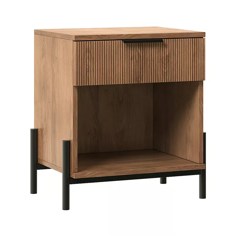 Walker Edison - Modern Reeded-Front 1-Drawer Nightstand - Mocha