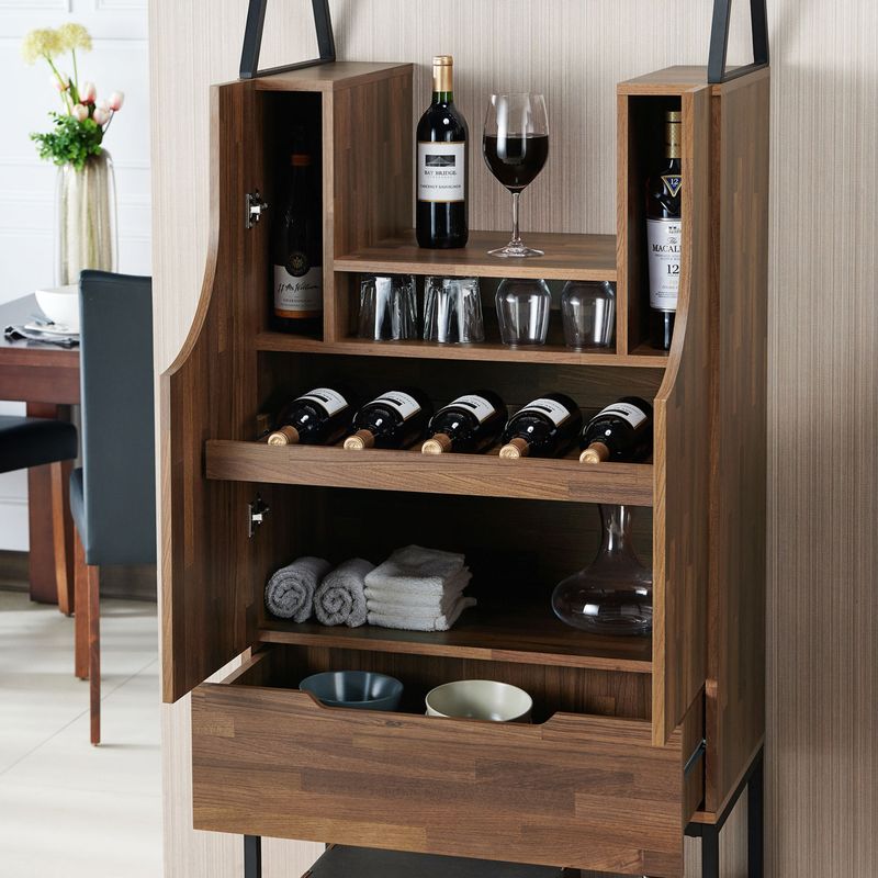 Furniture of America Marcus Contemporary Multi-storage Wine Cabinet - Vintage Grey Oak