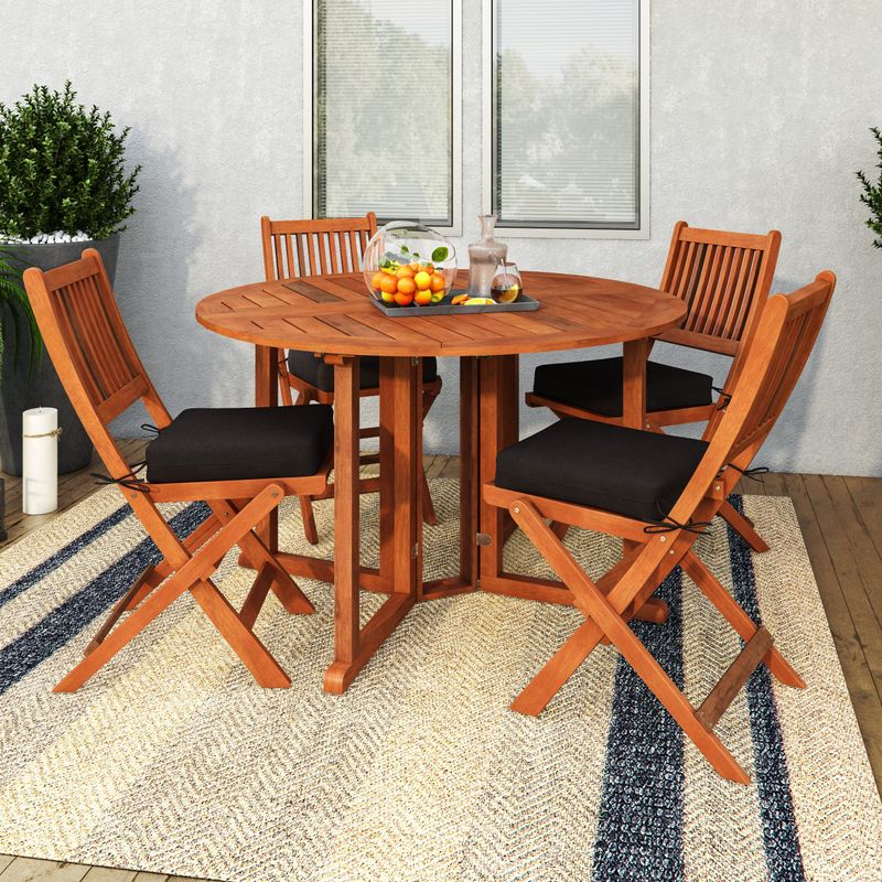 CorLiving Miramar Natural Hardwood Outdoor Folding Dining Set, 5pc - White