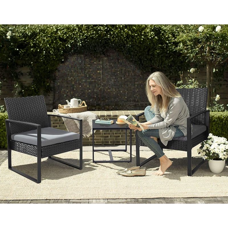 Homall 3 Pieces Patio Set Outdoor Wicker Patio Furniture Sets Modern Bistro Set Rattan Chair Conversation Sets - Blue