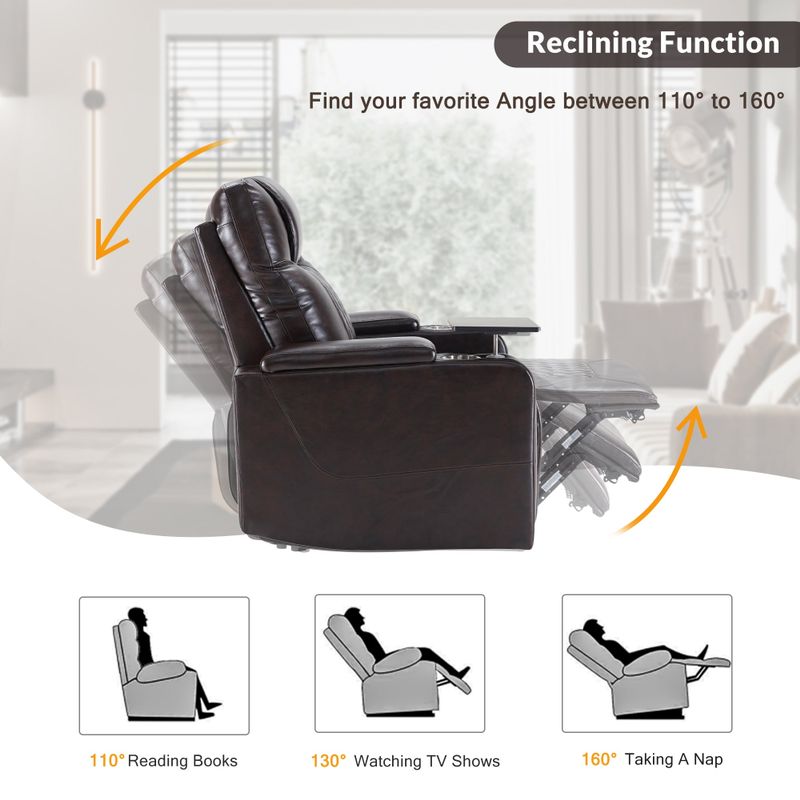 Nestfair Power Motion Recliner with 2 Cup Holders and 360° Swivel Tray Table - Black