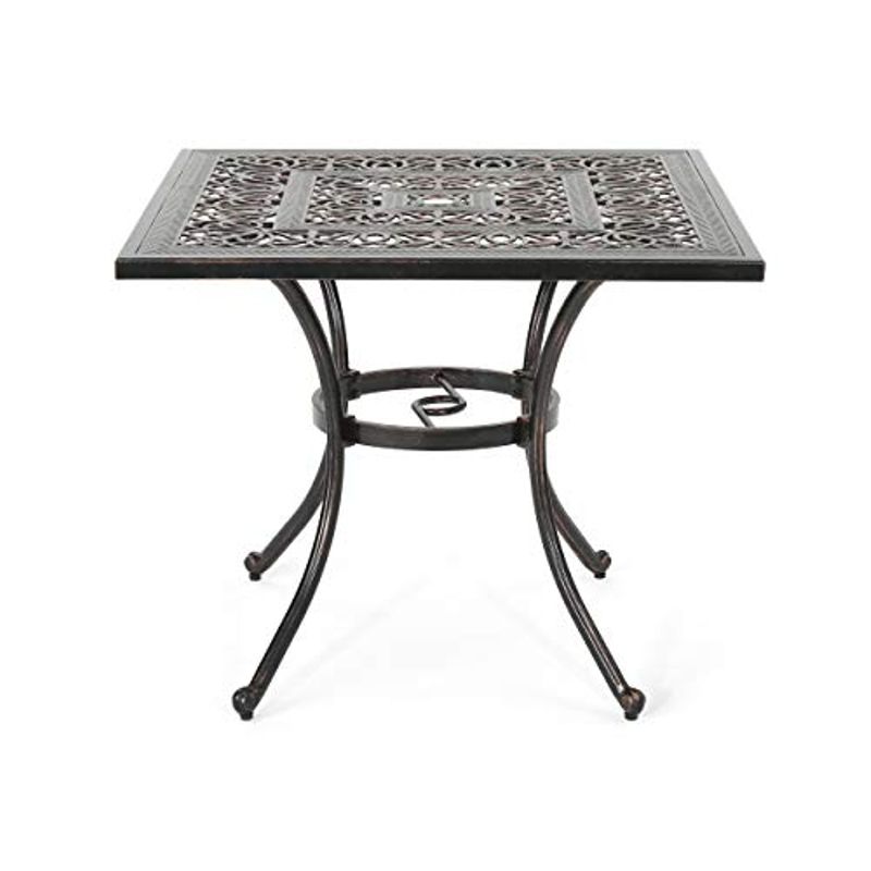 Christopher Knight Home 306274 Jamie Outdoor Square Cast Aluminum Dining Table, Shiny Copper