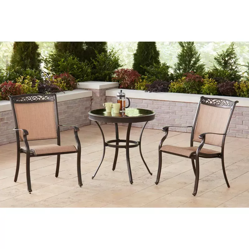 Fontana 3pc: 2 Sling Dining Chairs, 30" Glass Top Table