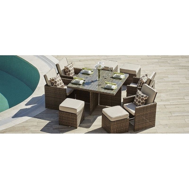 Direct Wicker 9 PCS Patio Wicker  Furniture Dining Set with Cushions