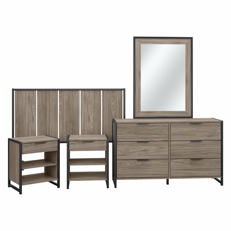 Atria 5 Pc Bedroom Set with Full or Queen Headboard by Bush Furniture - Platinum Gray