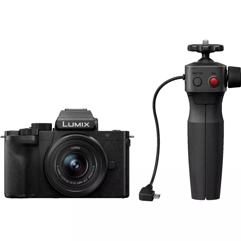 Panasonic - LUMIX G100 Mirrorless Camera for Photo, 4K Video and Vlogging, 12-32mm Lens, Tripod Grip Bundle – DC-G100VK - Black