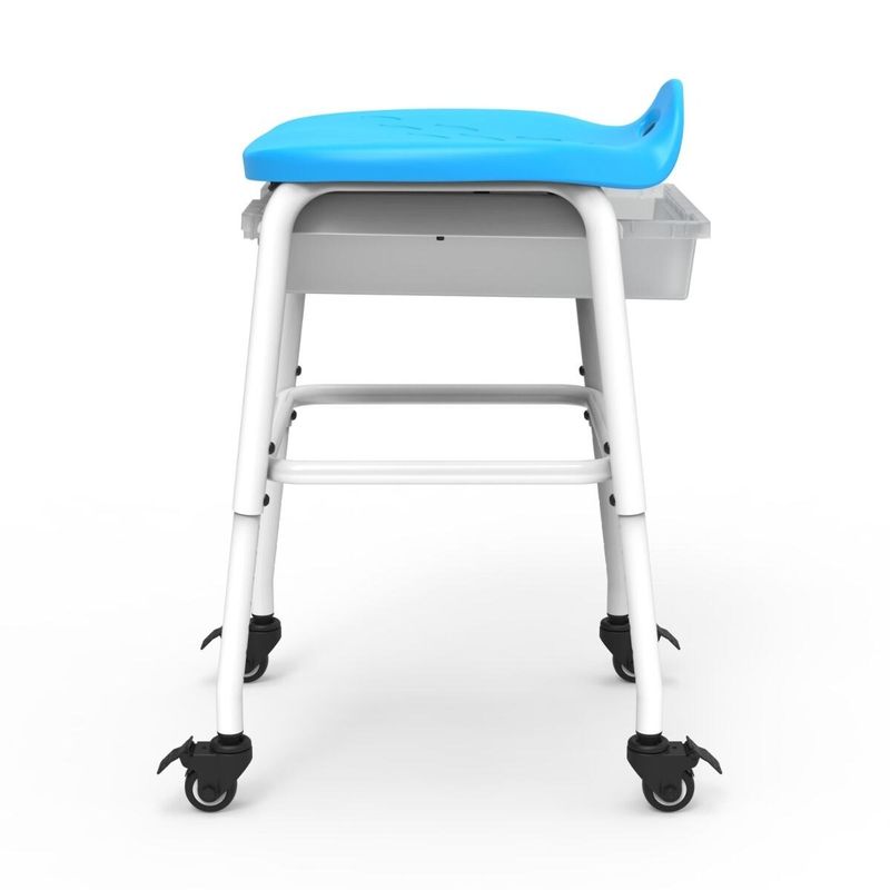 Luxor Adjustable-Height Stackable Classroom Stool with Wheels and Storage - White/Blue