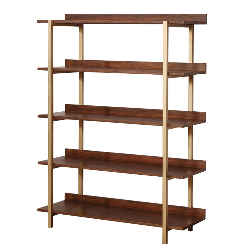 Furniture of America Rayna I Contemporary Light-walnut-finished Veneer and Goldtone-finished Metal Open 5-tier Display Shelf - Light...