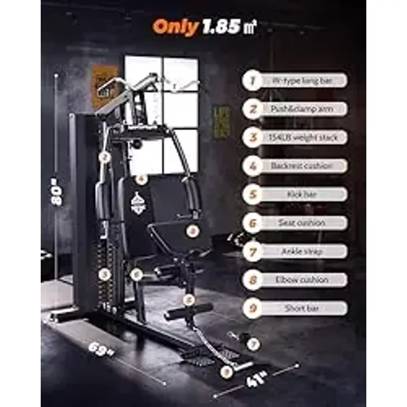 Home Gym, Multifunctional Gym Equipment, Home Gym Station with 154LBS Weight Stack, Workout Equipment for Full Body Traning with Pulley System