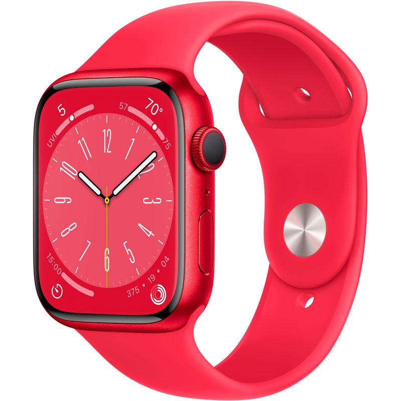 Front Zoom. Apple Watch Series 8 GPS 45mm (PRODUCT)RED Aluminum Case with (PRODUCT)RED Sport Band - M/L - (PRODUCT)RED