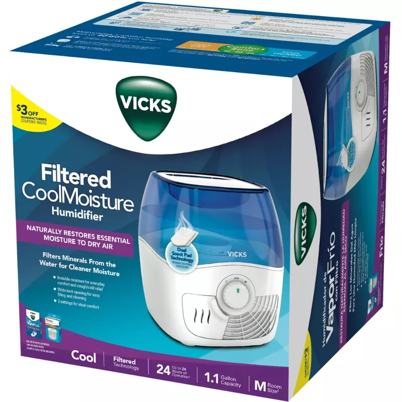 Vicks - 1.1 Gal. Cool Mist Humidifier - White