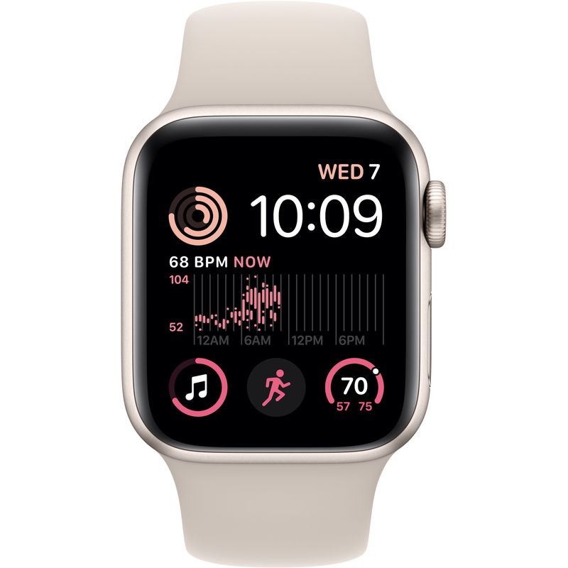 Angle Zoom. Apple Watch SE 2nd Generation (GPS + Cellular) 40mm Aluminum Case with Starlight Sport Band - S/M - Starlight
