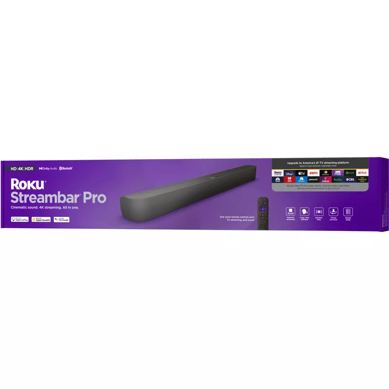 Roku - Streambar Pro 4K Streaming Media Player, Cinematic Audio, Voice Remote, TV Controls and Private Listening - Black