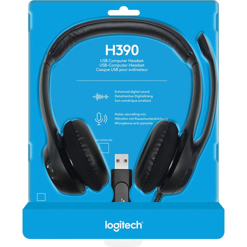 Alt View Zoom 16. Logitech - H390 Wired USB Noise-Cancelling On-Ear Headset - Black