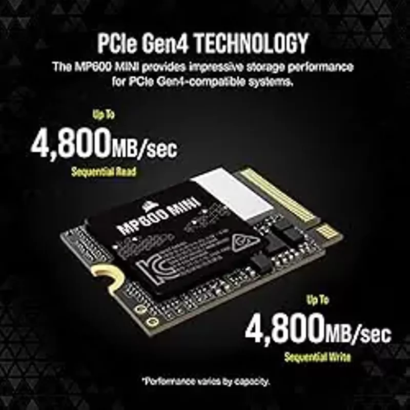 Corsair MP600 Mini 2TB M.2 NVMe PCIe x4 Gen4 SSD - M.2 2230 - Up to 7,000MB/sec Sequential Read - High-Density 3D TLC NAND - Great for Steam Deck and Microsoft Surface - Black