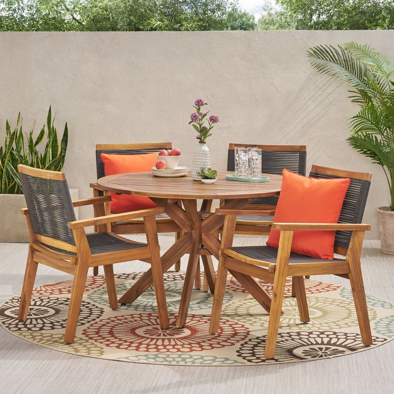 Mcgill Outdoor 5 Piece Acacia Wood Dining Set by Christopher Knight Home - Teak Finish + Dark Gray - 5-Piece Sets