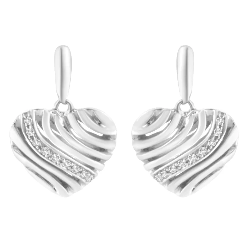 Sterling Silver Heart Diamond Accent Puff Earrings (I-J, I1-I2)
