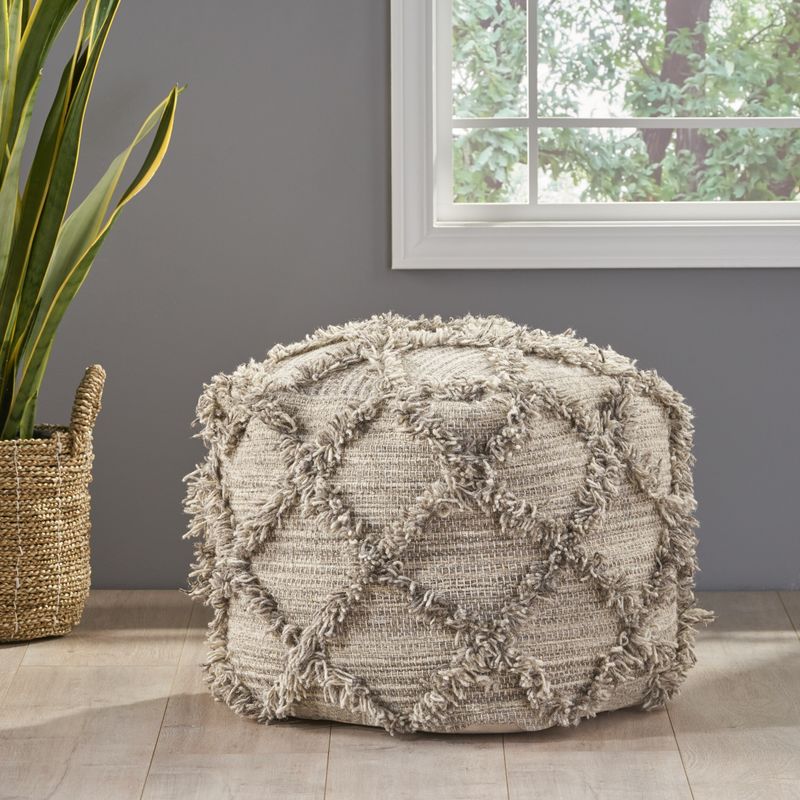 Jucar Handcrafted Boho Wool and Cotton Pouf by Christopher Knight Home - Natural