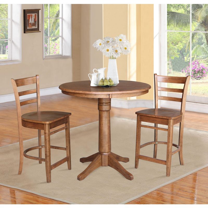 36" Round Top Pedestal Table with 2 Stools - Set of 3 - Cinnamon/Espresso