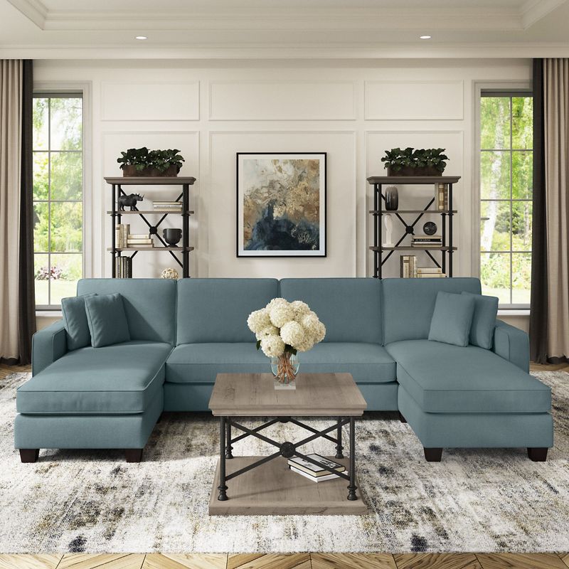 Stockton 130W Sectional Couch with Double Chaise by Bush Furniture - Charcoal Gray