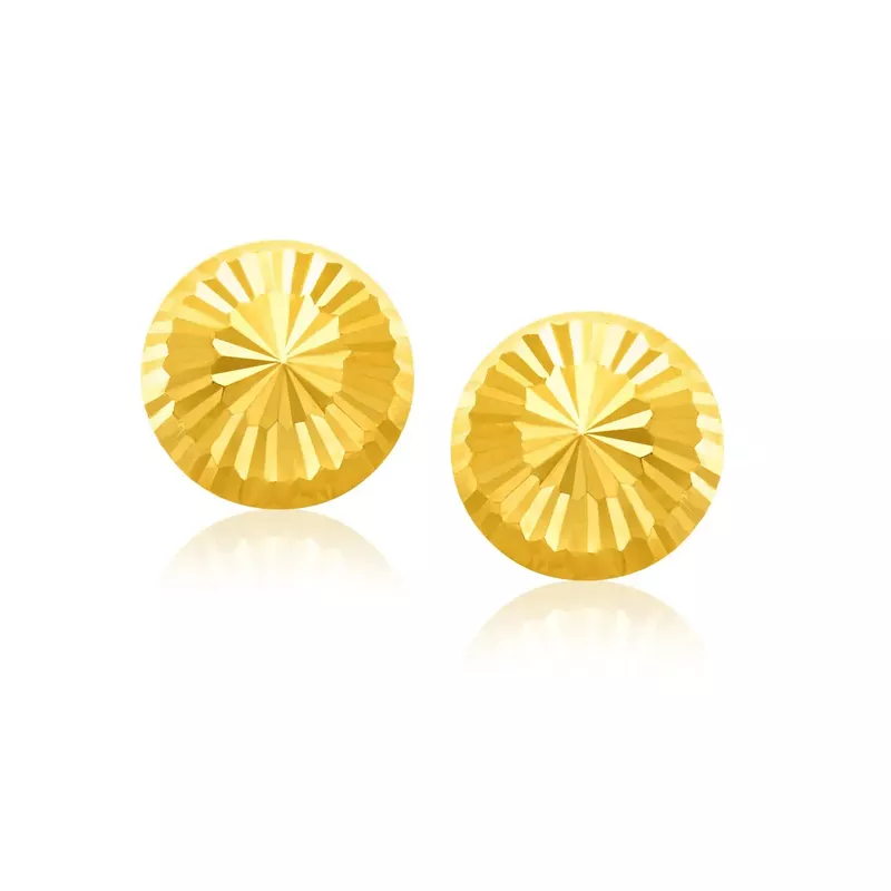 14k Yellow Gold Diamond Cut Flat Design Stud Earrings