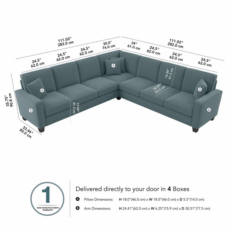 Stockton 110W L Shaped Sectional Couch by Bush Furniture - Charcoal Gray