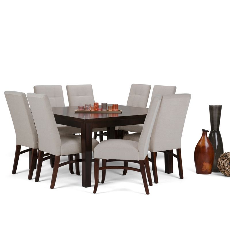 WYNDENHALL Hawthorne Contemporary 9 Pc Dining Set with 8 Upholstered Dining Chairs and 54 inch Wide Table - Stone Grey