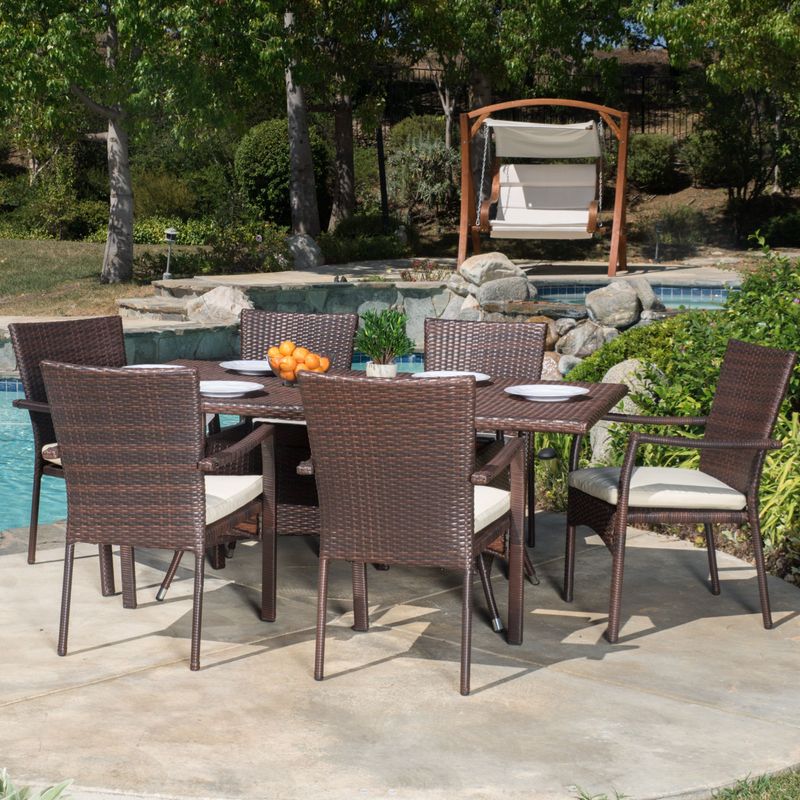 Thompson Outdoor 7-piece Wicker Dining Set with Cushions by Christopher Knight Home - Grey