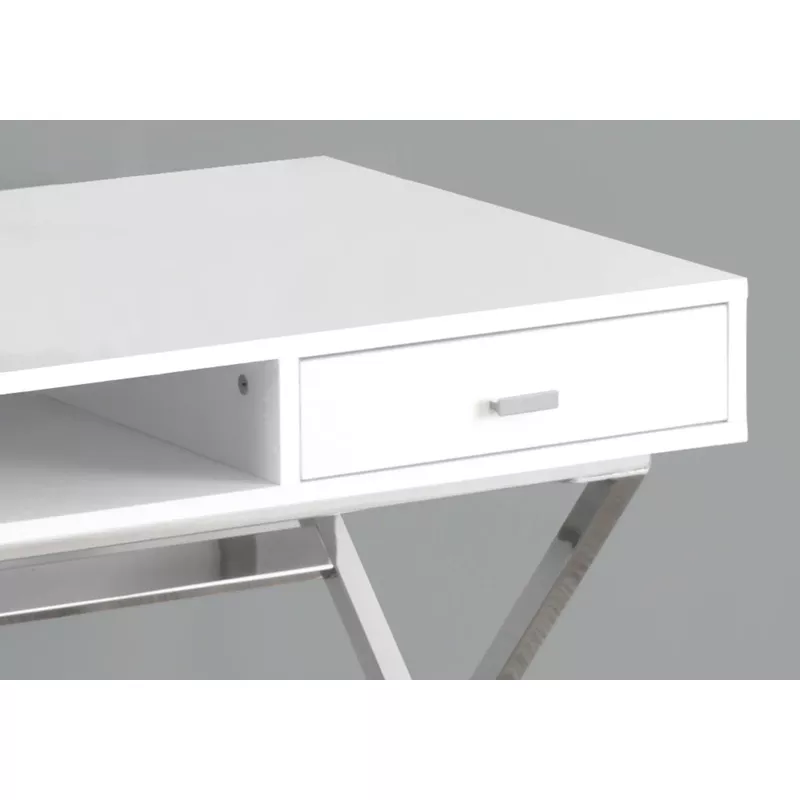 Computer Desk/ Home Office/ Laptop/ Storage Drawers/ 48"L/ Work/ Metal/ Laminate/ Glossy White/ Chrome/ Contemporary/ Modern