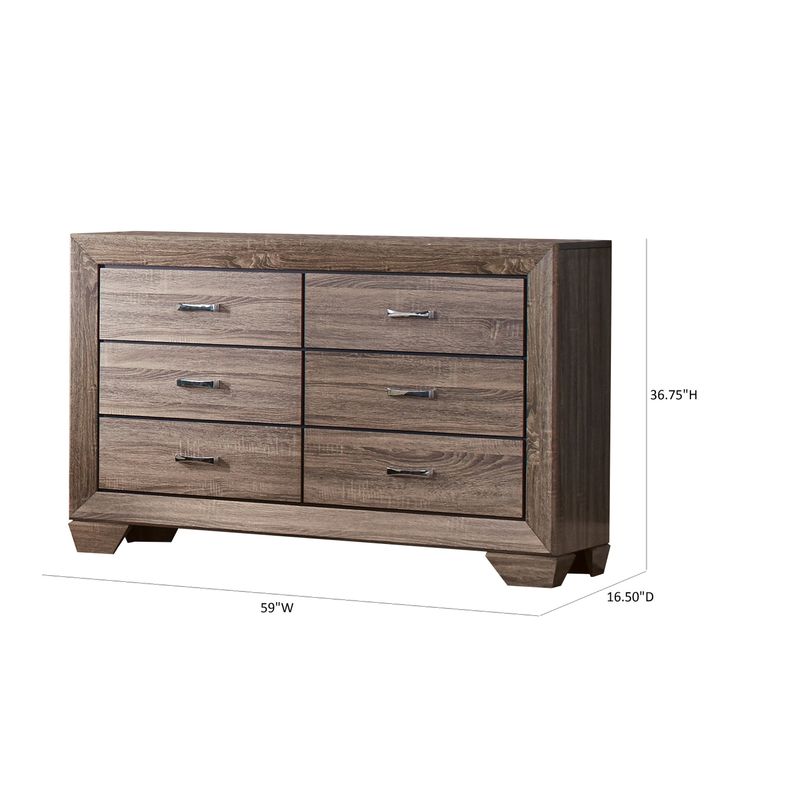 6-Drawer Dresser, Washed Taupe - Taupe - Transitional - Wood - Includes Hardware - Light Wood - Veneer - Dresser - 35 to 44 in - Washed -...