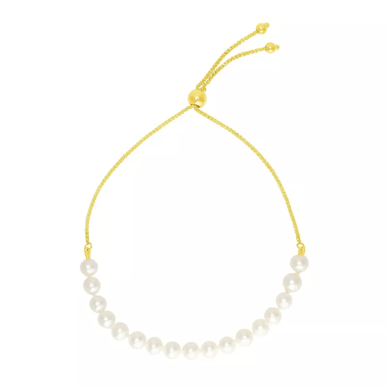 14k Yellow Gold Adjustable Friendship Bracelet with Pearls