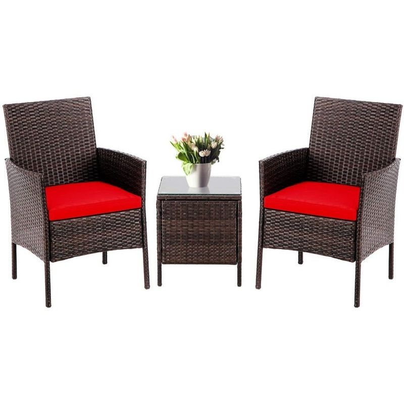 Pheap Outdoor 3-piece Cushioned Wicker Bistro Set by Havenside Home - Crimson