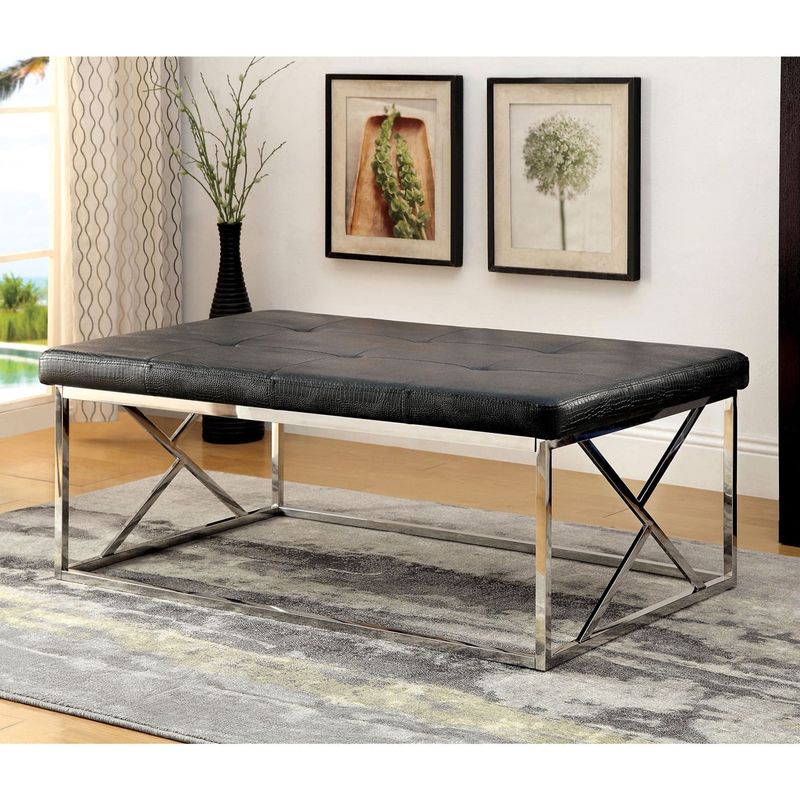 Furniture of America Nara Contemporary Tufted Leatherette Accent Bench - Black