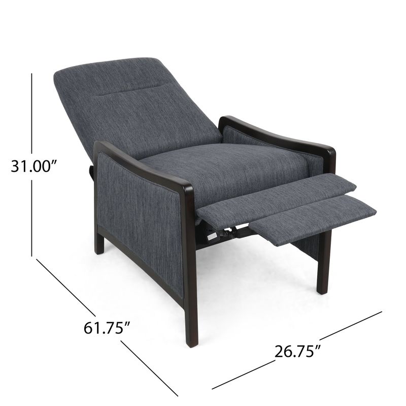 Veatch Contemporary Upholstered Pushback Recliner by Christopher Knight Home - Charcoal + Dark Walnut