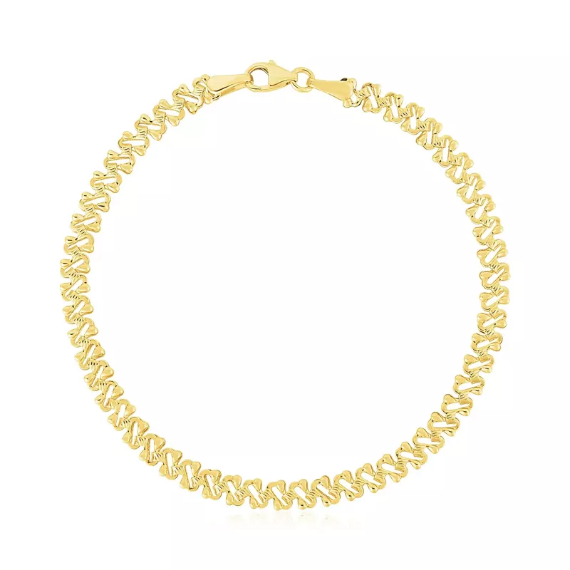 14k Yellow Gold High Polish Textured Fancy Chain Bracelet (4mm)